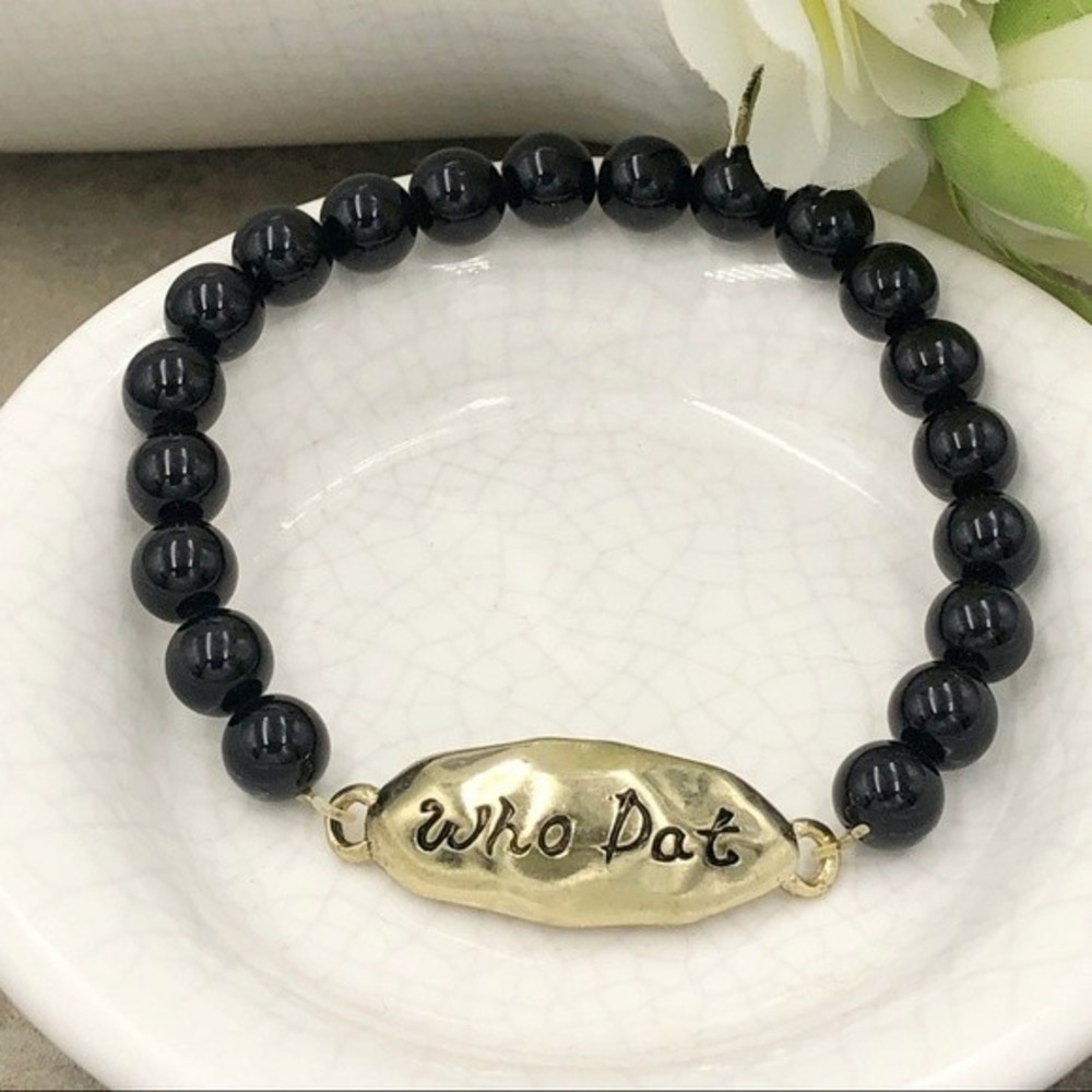 🌼 Who Dat Gold & Black Beaded New Orleans Saints Stretch Bracelet